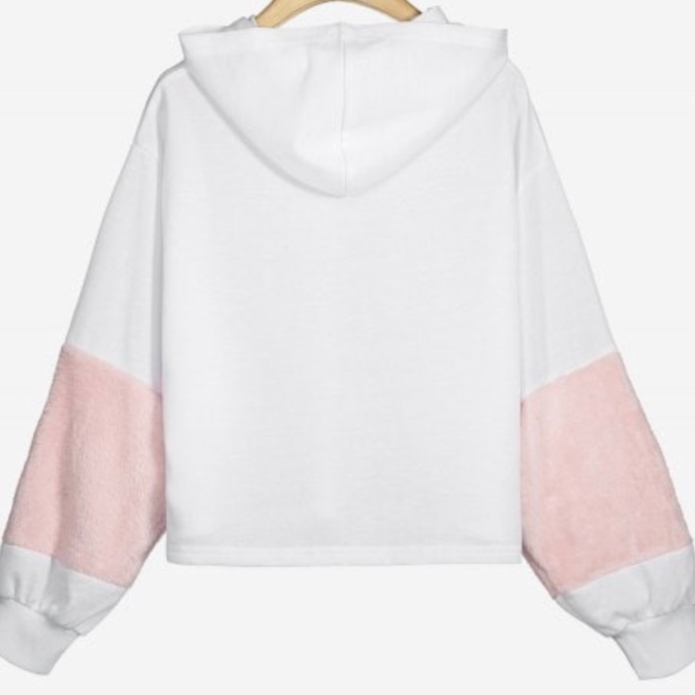 faux fur embellished puff sleeve hoodie ✨💕
